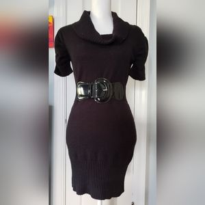 A. Byer Knit Belted Sweater Dress, Short/mini, Size M, black